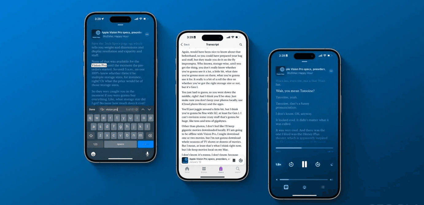 Apple подкасти тепер пропонують автоматично згенеровані транскрипти в iOS 17.4
