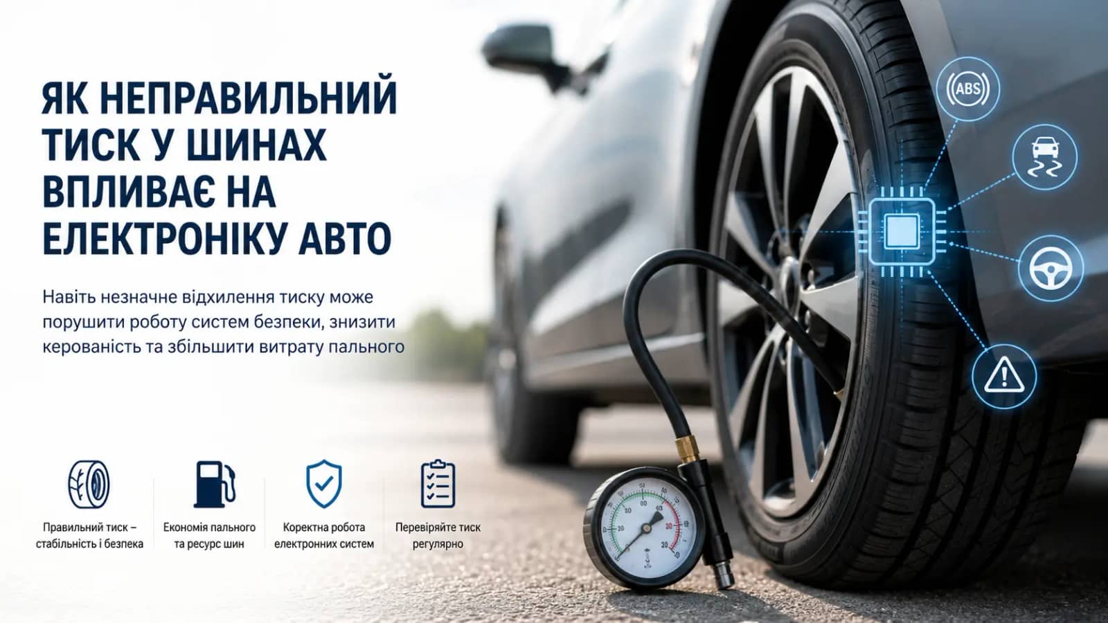 Неправильний тиск у колесах здатен порушити роботу систем безпеки