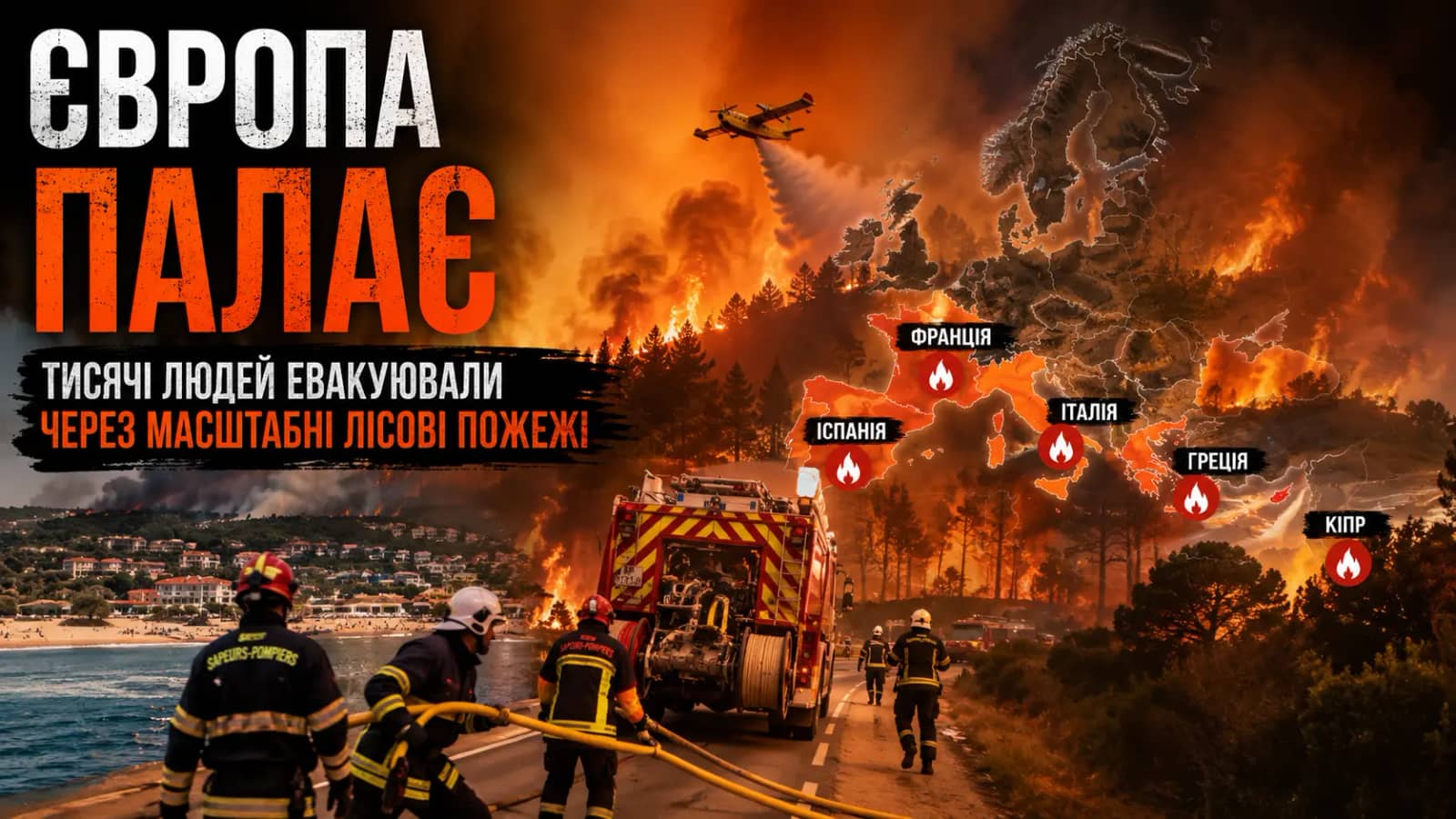 Європа палає: тисячі людей евакуювали через масштабні лісові пожежі
