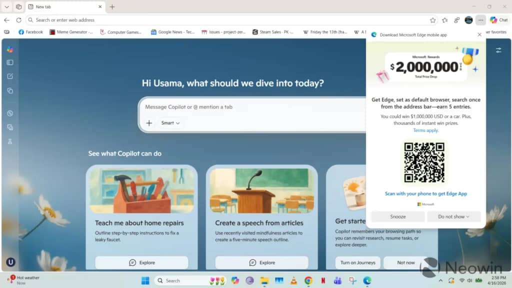 Microsoft пропонує шанс виграти $1 мільйон за перехід на Microsoft Edge