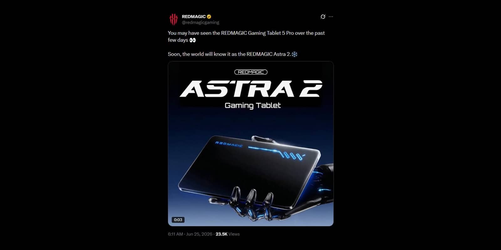 Redmagic підтверджує глобальний запуск компактного ігрового планшета Astra 2