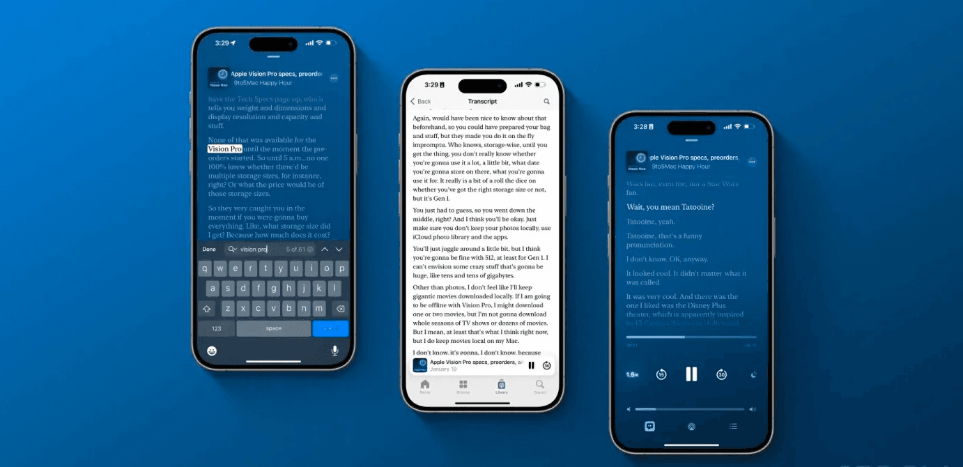 Apple подкасти тепер пропонують автоматично згенеровані транскрипти в iOS 17.4