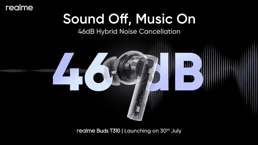 Realme Buds T310 з ANC, захистом IP55 та до 40 годин автономної роботи дебютує 30 липня