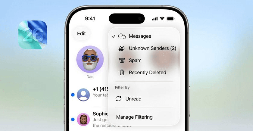 iOS 26: у «Повідомленнях» з’явиться автоматичне фільтрування спаму та незнайомих контактів