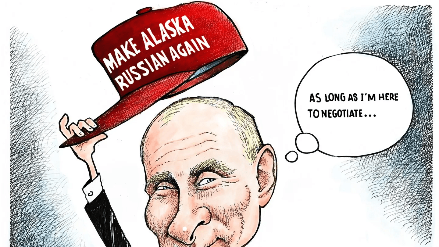 На тему зустрічі Трампа із російським диктатором з’явилося багато карикатур