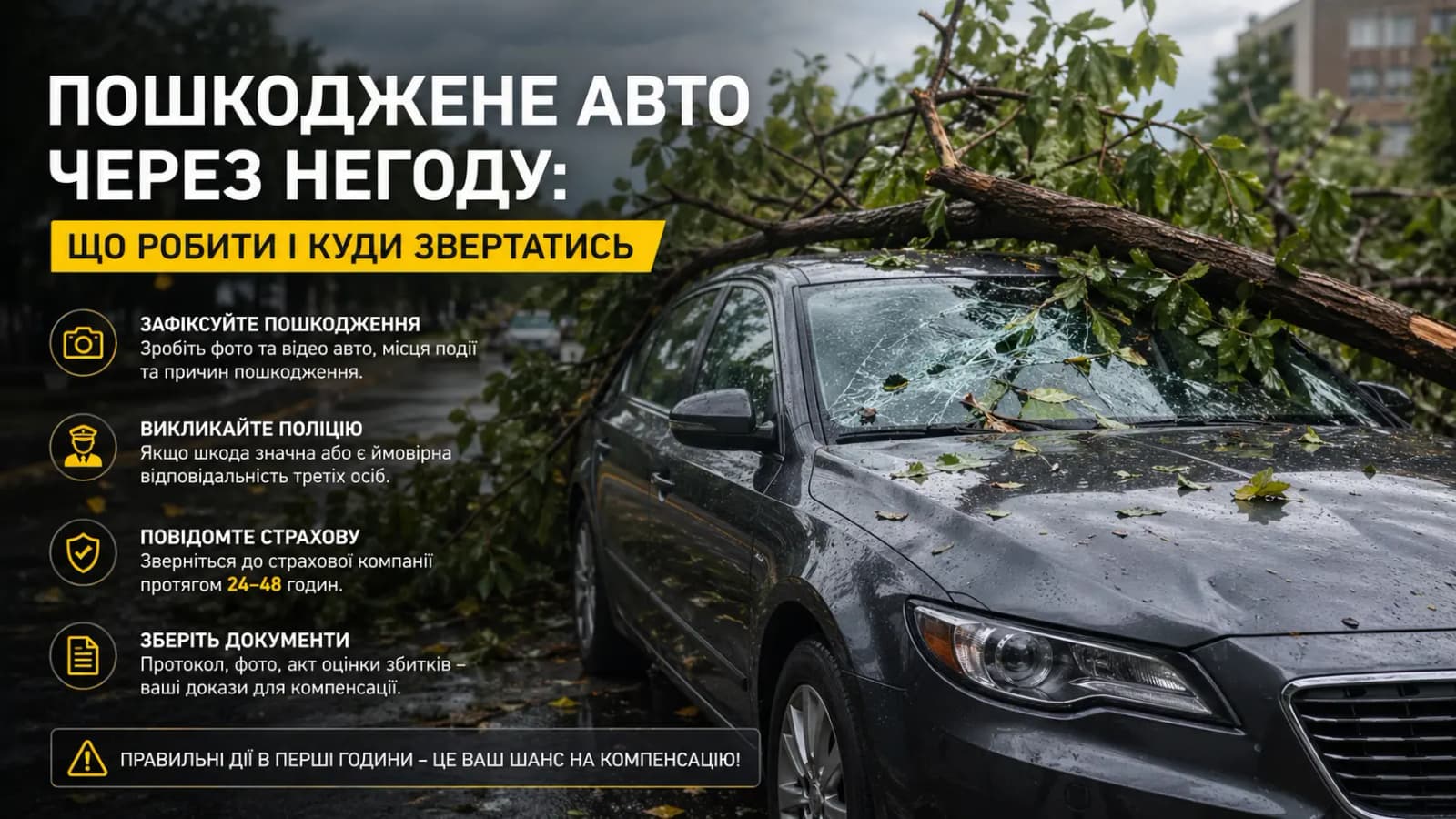 Пошкоджене авто через негоду: що робити і куди звертатися