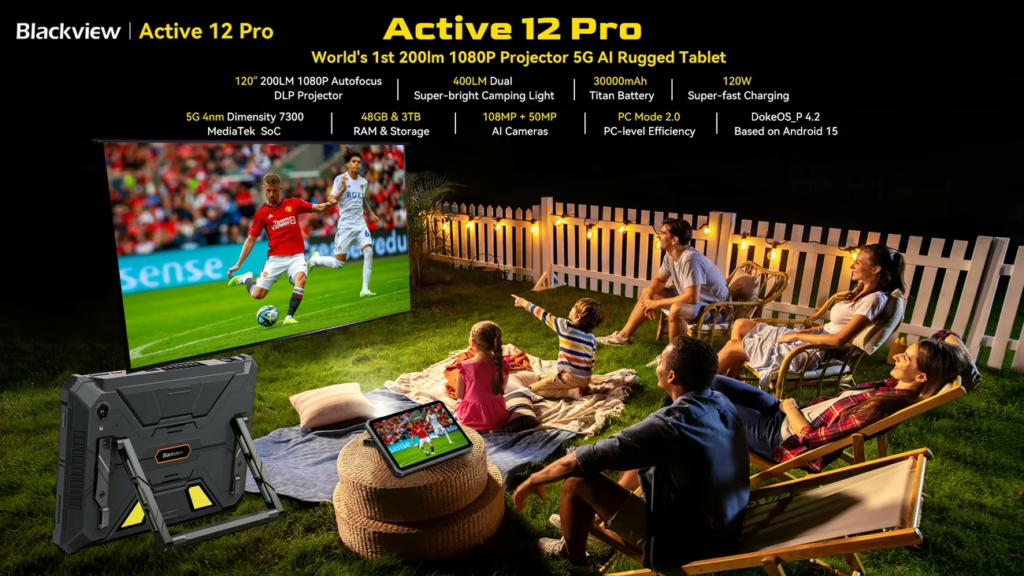 Blackview Active 12 Pro: перший у світі захищений 5G-планшет із вбудованим 1080P-проєктором