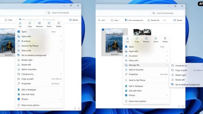 Контекстне меню Windows 11 стає коротшим у новій тестовій версії
