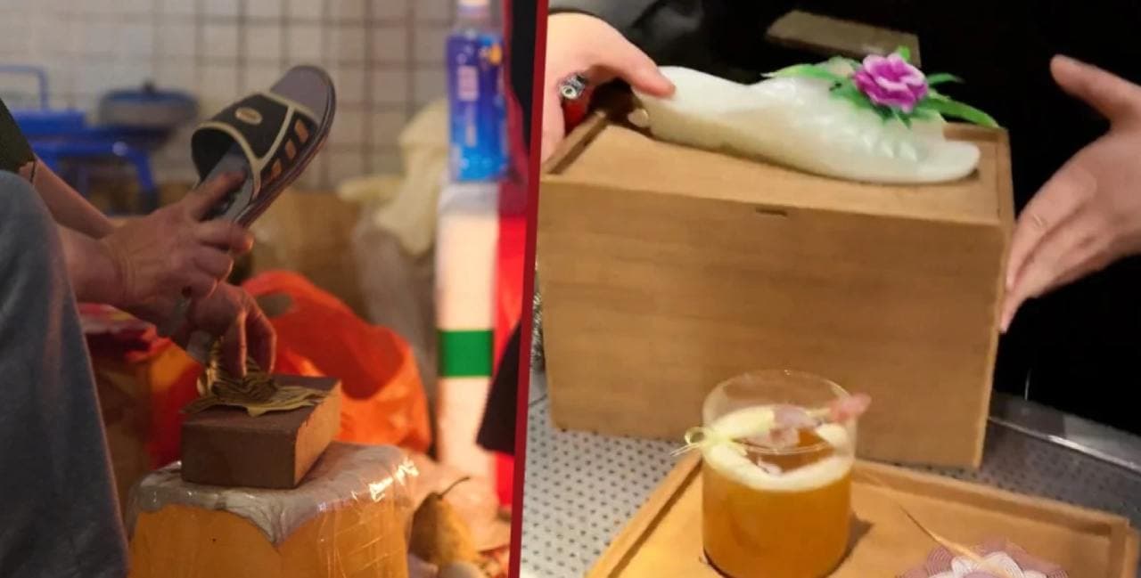 Китайський бар пропонує клієнтам коктейлі з капцями, щоб позбутися поганих настроїв