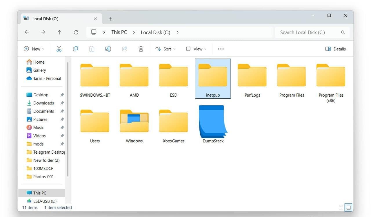 Windows 10 та Windows 11 створюють порожню папку C:\inetpub після оновлення