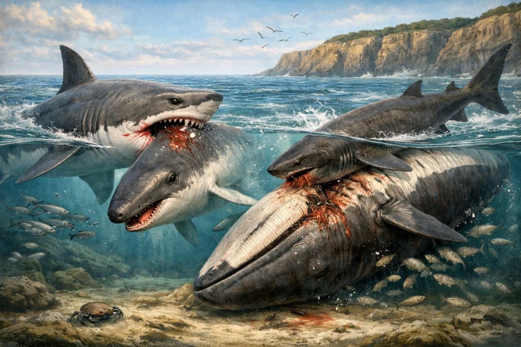 Вчені з’ясували, що акули в Північному морі нападали на китів